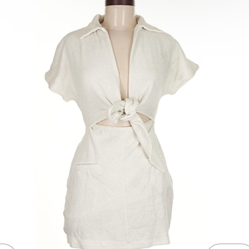 Elegant White Tie-Front Dress